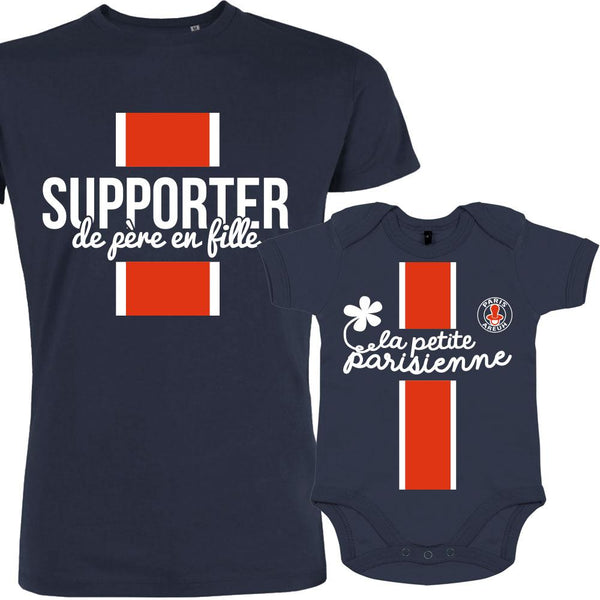 Maillot PSG T shirt et Body Bebe supporter de pere en fille PETITDEMON