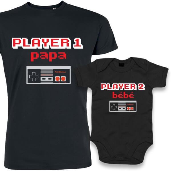 Coffret geek - Cadeau papa et bébé player 1, player 2