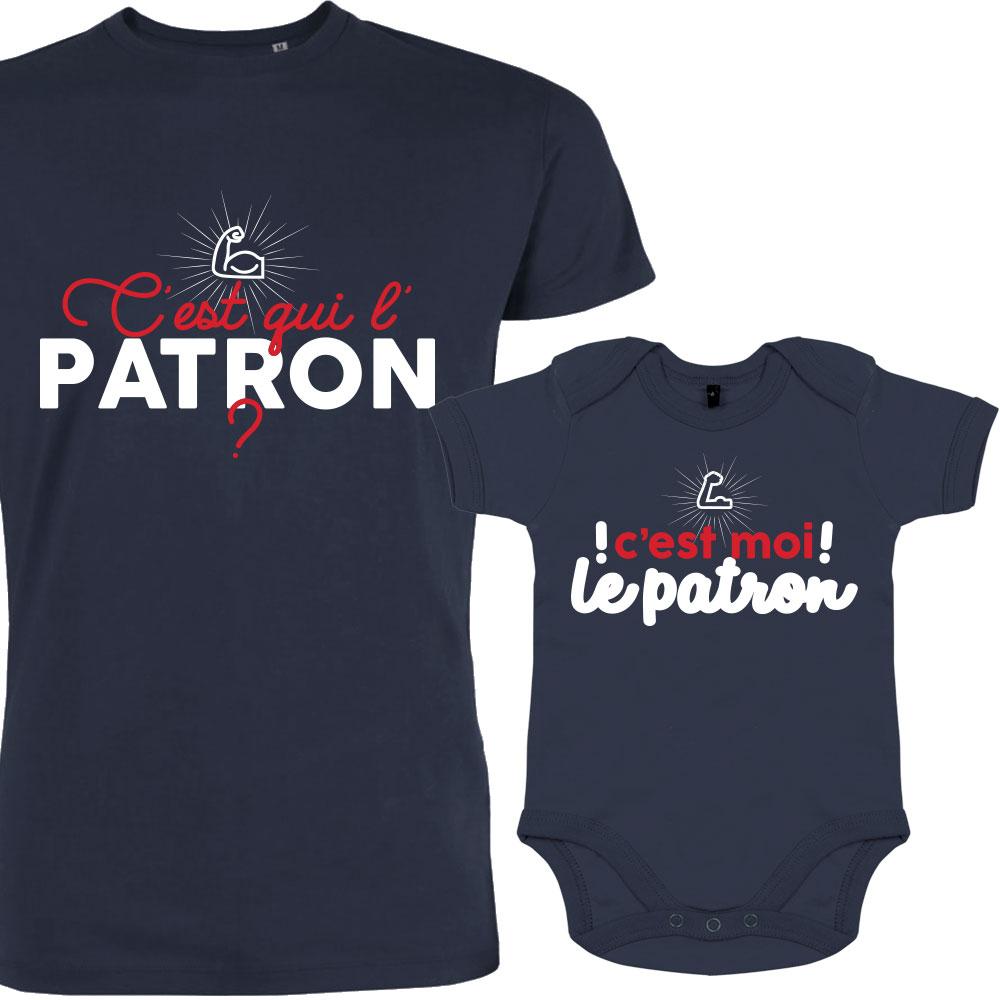 T-shirt assorti pere et fils c'est moi le patron navy