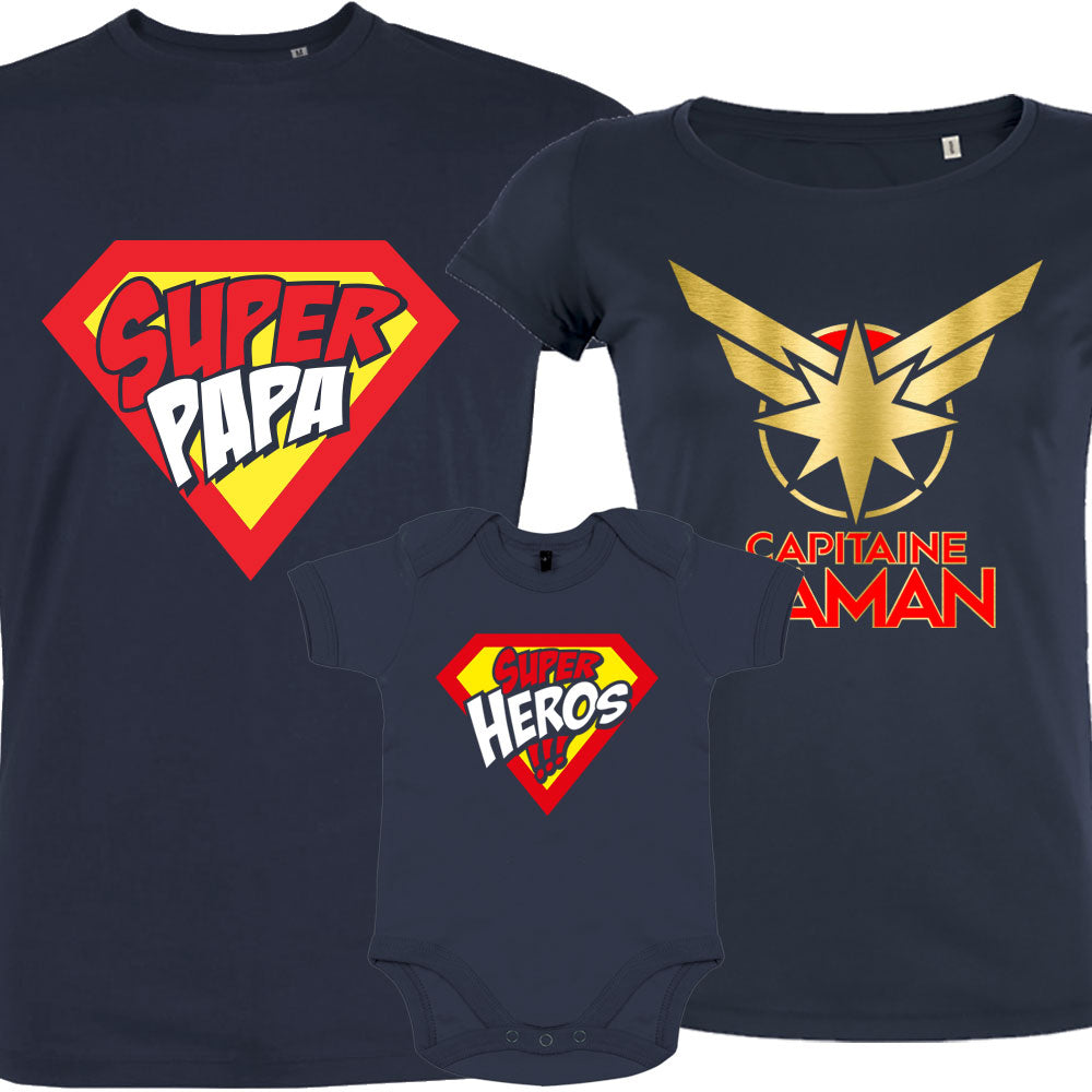 vetement assorti famille super heros t shirt super papa